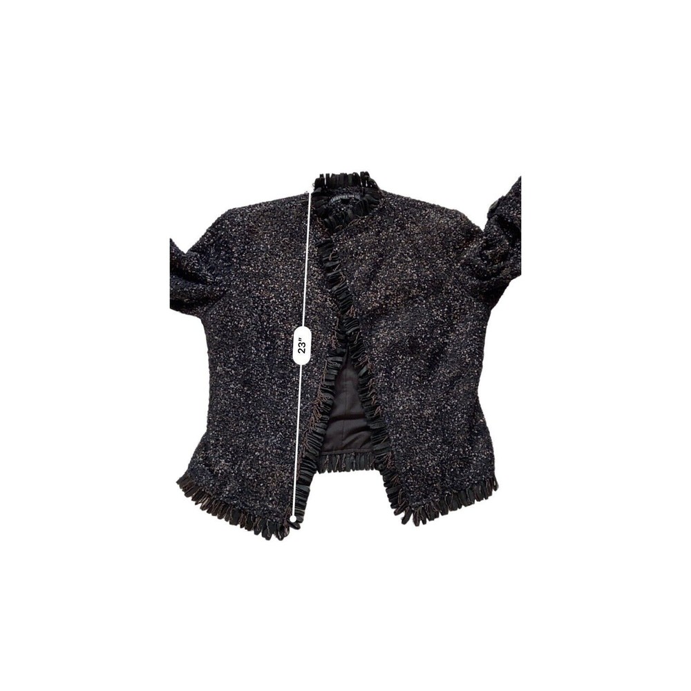 Lafayette 148 Womens Wool Blend Tweed Boucle Open Front Blazer Size 2 Black Crop - Picture 11 of 12